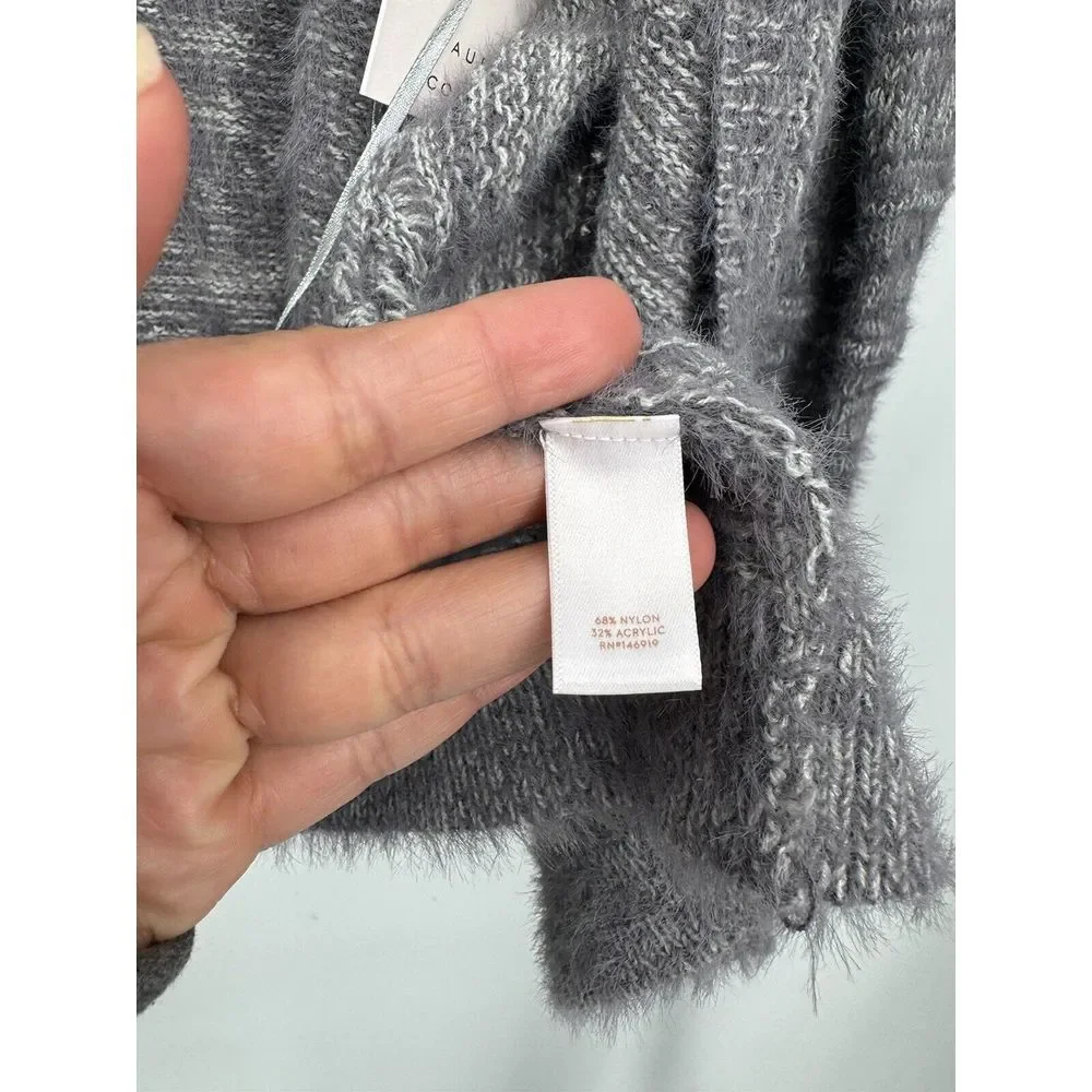 LC Lauren Conrad Small Cardigan Women Grey Fuzzy Space Dye Open Front‎ Sweater